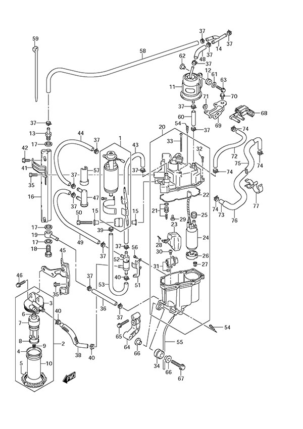 Fuel Pump/Fuel Vapor Separator (2007 to 2010) - Suzuki DF 300 Parts Listings<br>2009 to 30001F-980001 to 30001F-98XXXX  30001Z-980001 to 30001Z-98XXXX