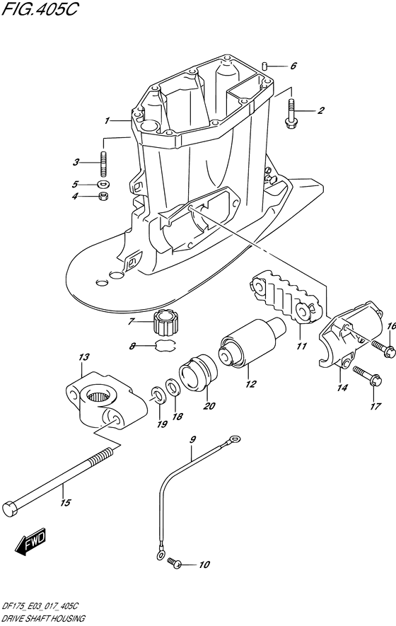 Drive Shaft Housing - Suzuki DF 175 Parts Listings<br>2021 to 17503F-140001 to 17503F-14XXXX 17503Z-140001 to 17503Z-14XXXX