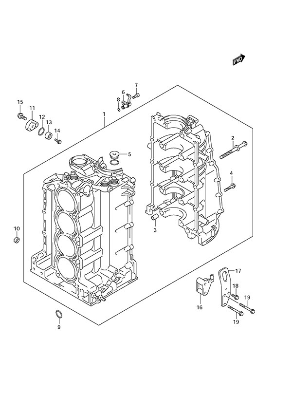 Cylinder Block - Suzuki DF 150 Parts Listings<br>2013 to 15002F-310001 to 15002F-31XXXX 15002Z-310001 to 15002Z-31XXXX