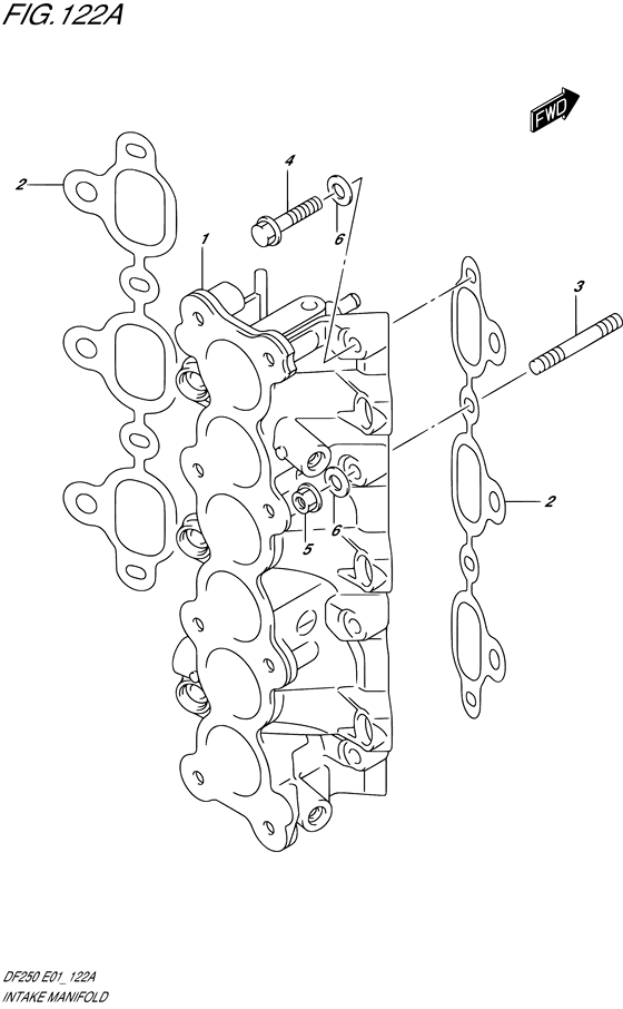 Intake Manifold - Suzuki DF 250 Parts Listings<br>2008 to 25001F-880001 to 25001F-88XXXX 25001Z-880001 to 25001Z-88XXXX 25002F-880001 to 25002F-88XXXX