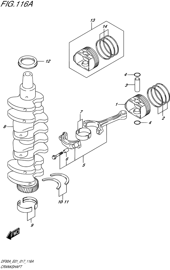 Crankshaft - Suzuki DF 90 Parts Listings<br>2020 to 09003F-040001 to 09003F-04XXXX