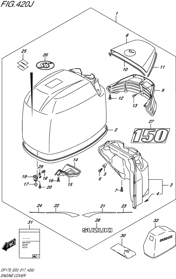 Suzuki DF 150 Engine Cover SS Model