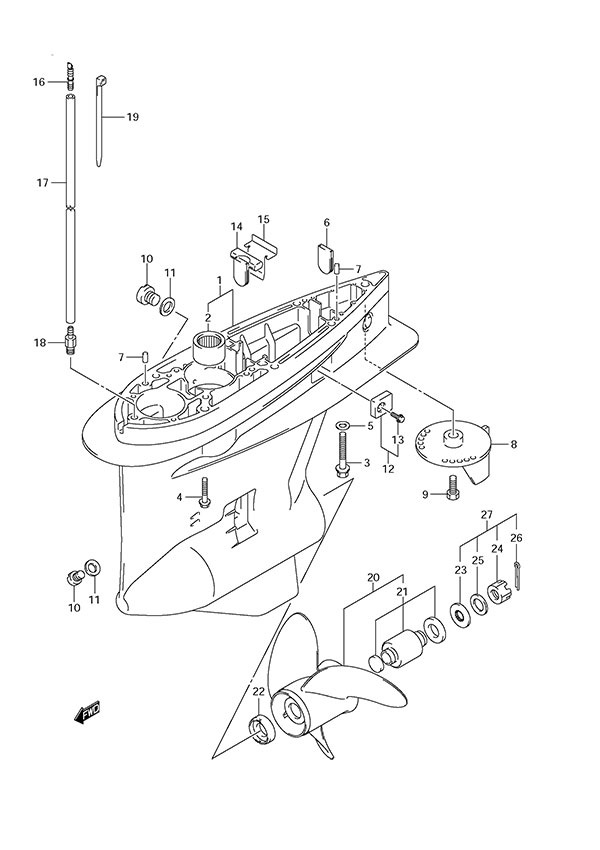 Gear Case - Suzuki DF 150 Parts Listings<br>2012 to 15002F-210001 to 15002F-21XXXX 15002Z-210001 to 15002Z-21XXXX