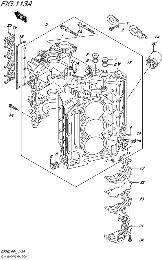 Cylinder Block - Suzuki DF 250 Parts Listings<br>2007 to 25001F-780001 to 25001F-78XXXX 25001Z-780001 to 25001Z-78XXXX