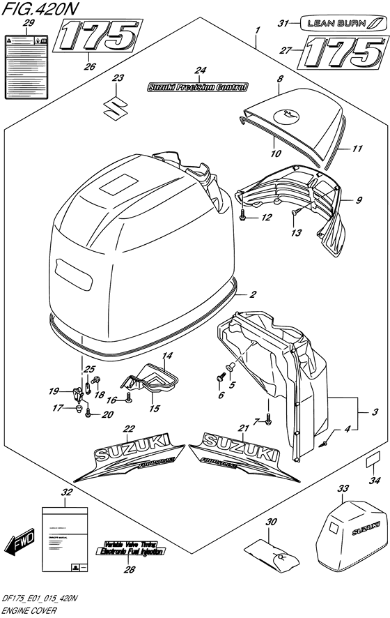 Engine Cover (White) (Model: TG) - Suzuki DF 150 Parts Listings<br>2015 to 15002F-510001 to 15002F-51XXXX 15002Z-510001 to 15002Z-51XXXX