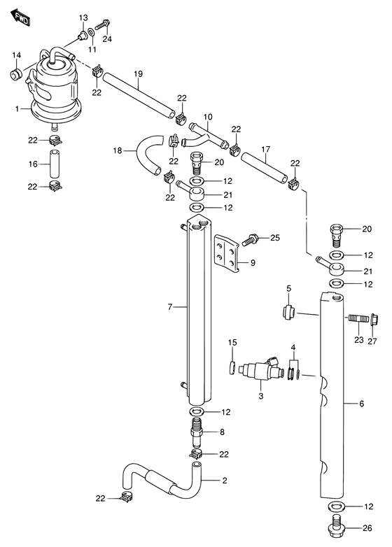 Fuel Injector - Suzuki DF 140 Parts Listings<br>2002 to 14001F-251001 to 14001F-25XXXX 14001Z-251001 to 14001Z-25XXXX