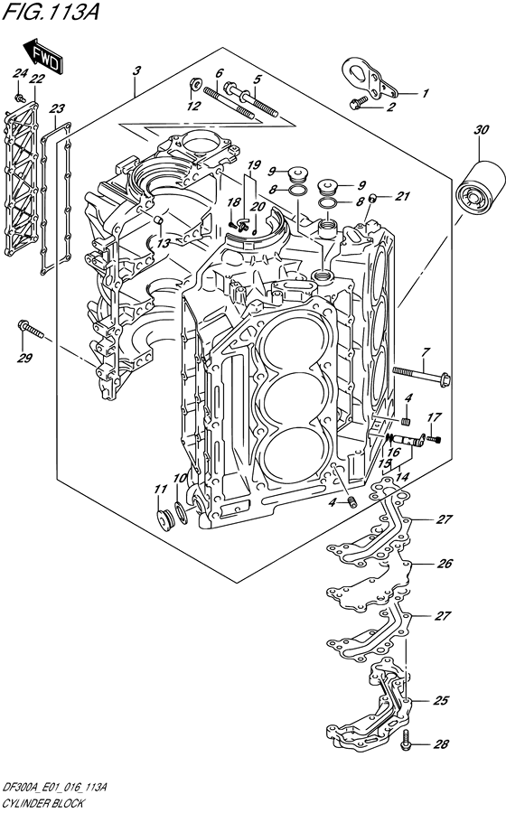 Cylinder Block - Suzuki DF 300 Parts Listings<br>2020 to 30002P-040001 to 30002P-04XXXX