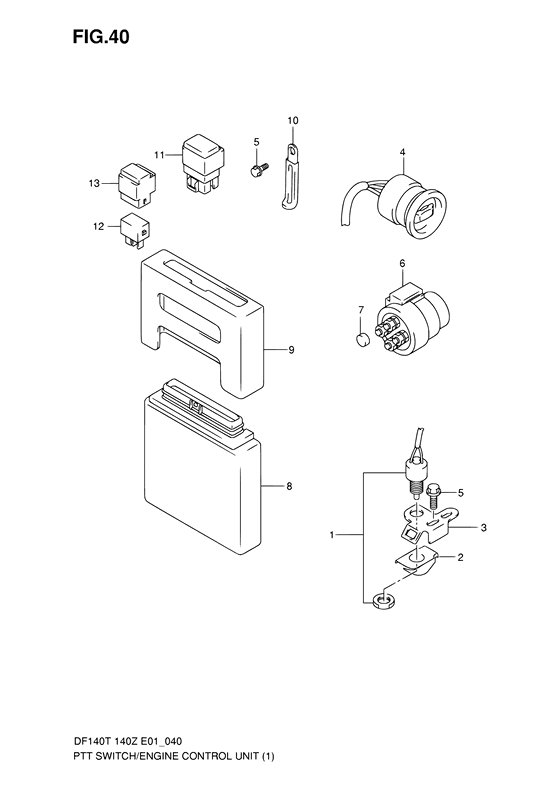 PTT Switch/Engine Control Unit 2002 to 2003 - Suzuki DF 140 Parts Listings<br>2002 to 14001F-251001 to 14001F-25XXXX 14001Z-251001 to 14001Z-25XXXX