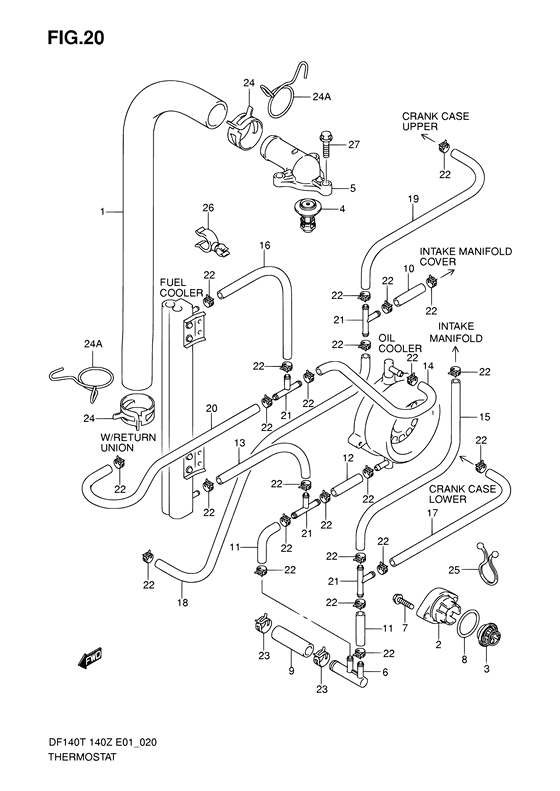 Thermostat - Suzuki DF 140 Parts Listings<br>2004 to 14001F-421001 to 14001F-42XXXX 14001Z-421001 to 14001Z-42XXXX