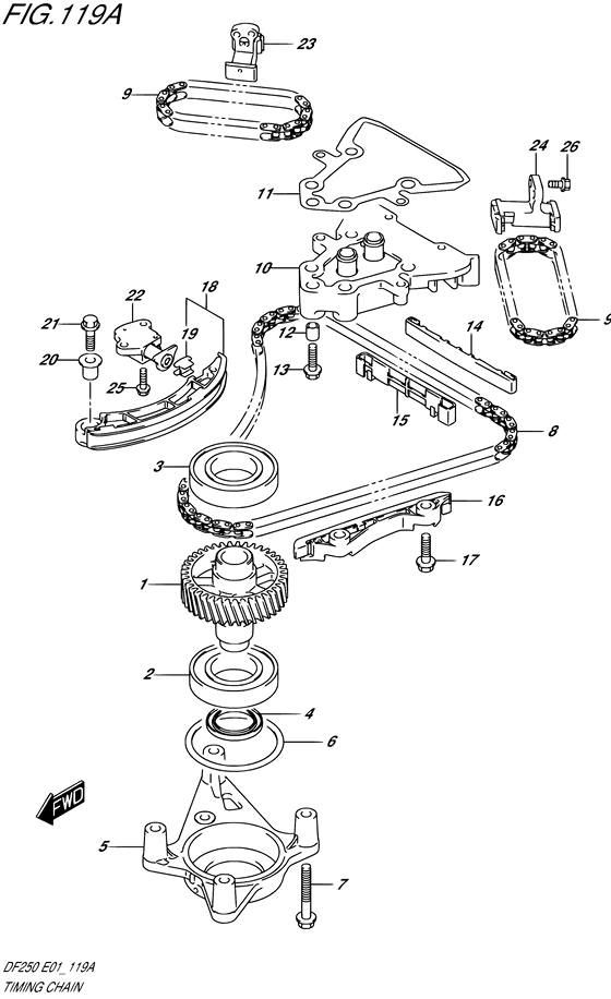 Timing Chain - Suzuki DF 250 Parts Listings<br>2011 to 25003F-110001 to 25003F-11XXXX 25003Z-110001 to 25003Z-11XXXX 25004F-110001 to 25004F-11XXXX