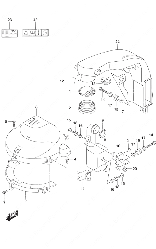 Silencer/Ring Gear Cover - Suzuki DF 150 Parts Listings<br>2021 to 15003F-140001 to 15003F-14XXXX 15003Z-140001 to 15002Z-14XXXX