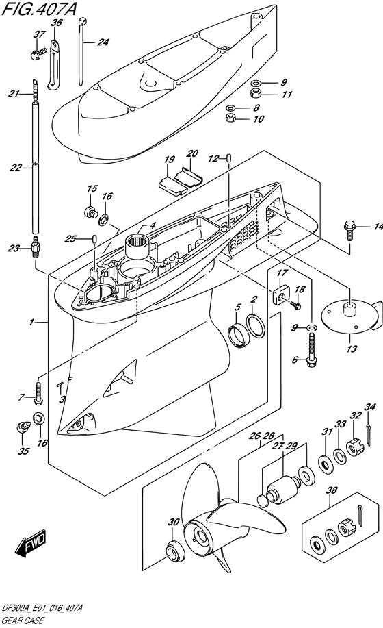 Gear Case S/N 610001 to 612132 - Suzuki DF 300 Parts Listings<br>2019 to 30002P-910001 to 30002P-91XXXX