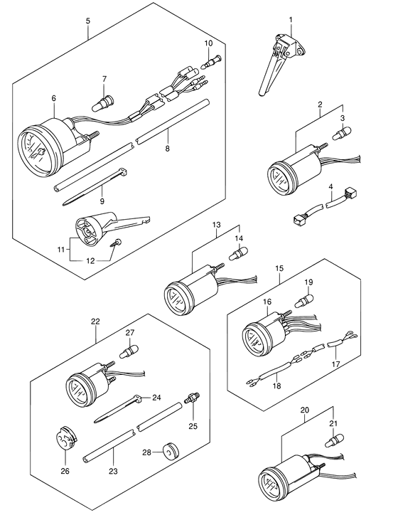 Opt:meter ((MODEL:98~04); NOTE : REFER TO FIG.61(J- 3) FOR MODEL:05~) - Suzuki DF 70 Parts Listings<br>1998 to 07001F-861001 to 07001F-86XXXX