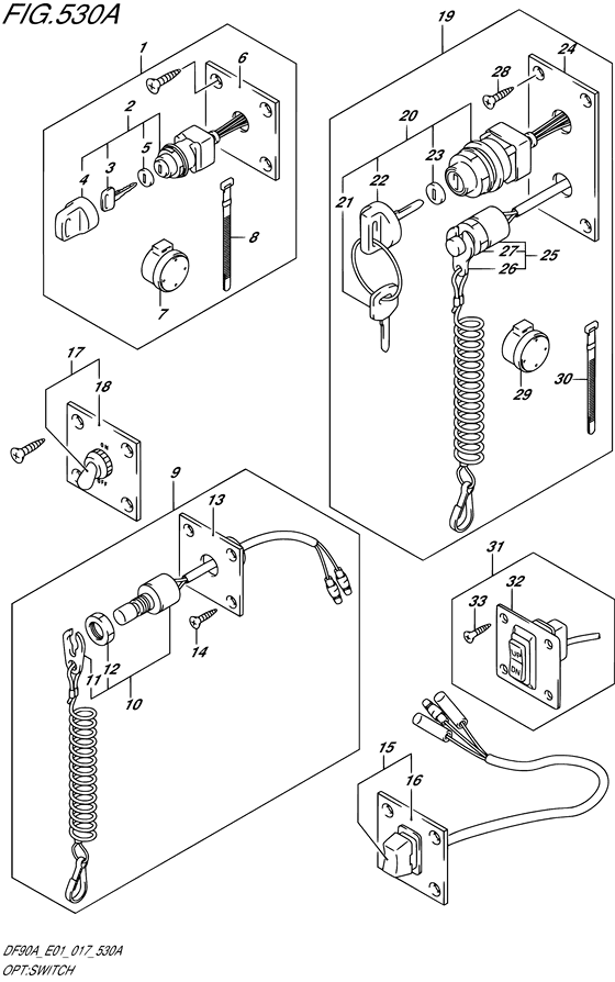 Opt: Switch - Suzuki DF 90 Parts Listings<br>2018 to 09003F-810001 to 09003F-81XXXX