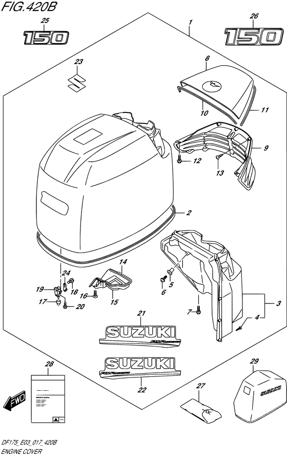 Engine Cover - Suzuki DF 150 Parts Listings<br>2023 to 15003F-340001 to 15003F-34XXXX 15003Z-340001 to 15003Z-34XXXX