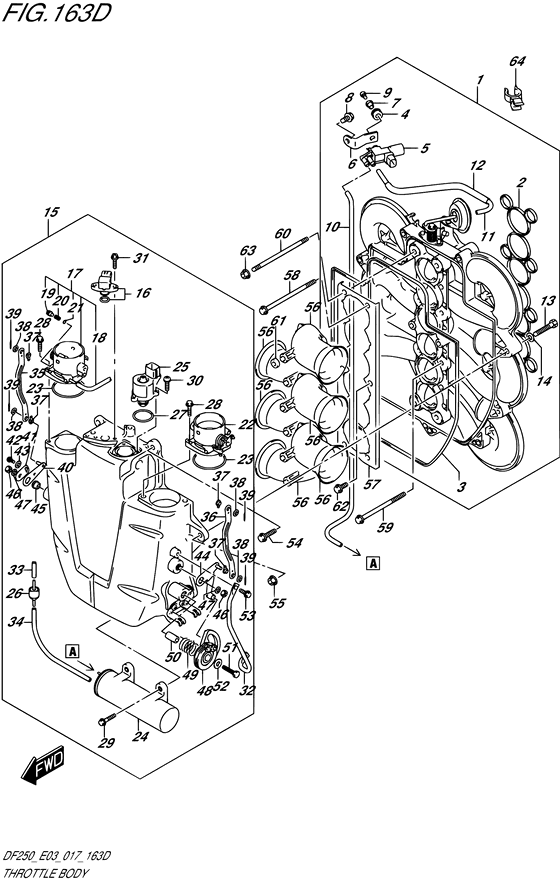 Throttle Body - Suzuki DF 250 Parts Listings<br>2022 to 25003F-240001 to 25003F-24XXXX 25003Z-240001 to 25003Z-24XXXX 25004F-240001 to 25004F- 24XXXX