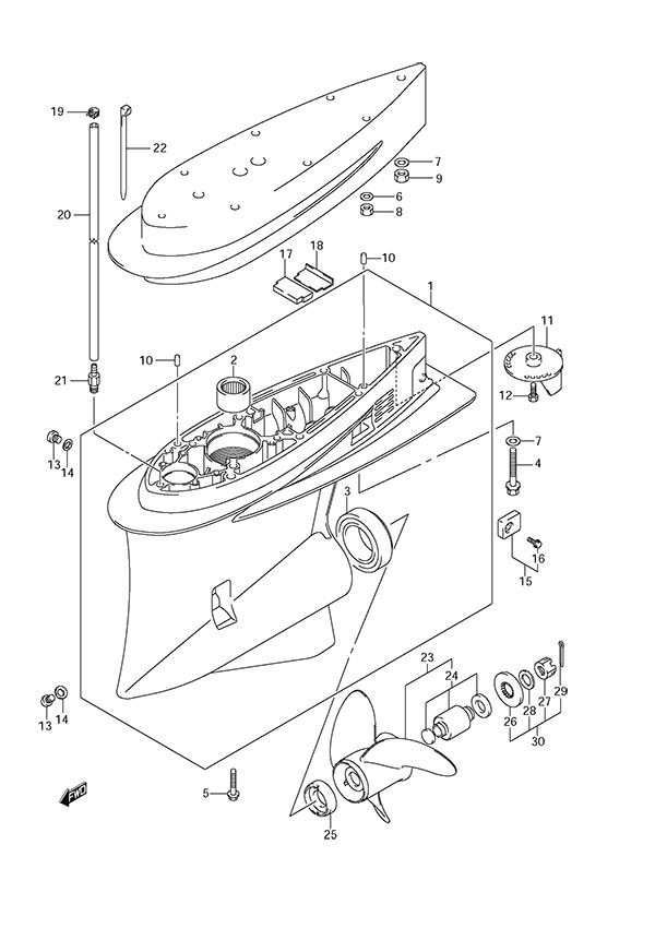 Gear Case - Suzuki DF 300 Parts Listings<br>2009 to 30001F-980001 to 30001F-98XXXX  30001Z-980001 to 30001Z-98XXXX