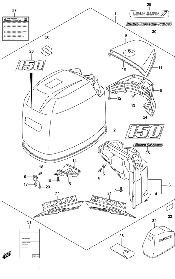 Suzuki DF 150 Engine Cover (White) (C/R) (Model: ZG)