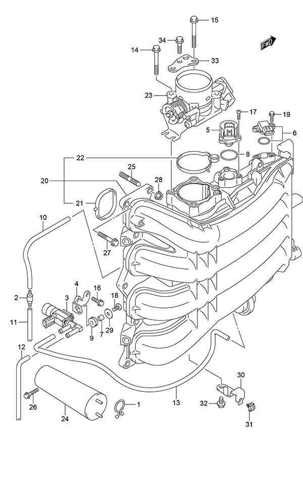 Intake Manifold/Throttle Body - Suzuki DF 175 Parts Listings<br>2015 to 17502F-510001 to 17502F-51XXXX 17502Z-510001 to 17502Z-51XXXX