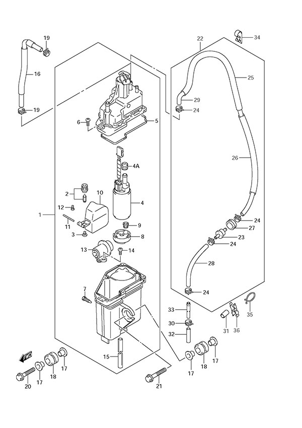 Fuel Vapor Separator - Suzuki DF 175 Parts Listings<br>2010 to 17502F-010001 to 17502F-01XXXX 17502Z-010001 to 17502Z-01XXXX