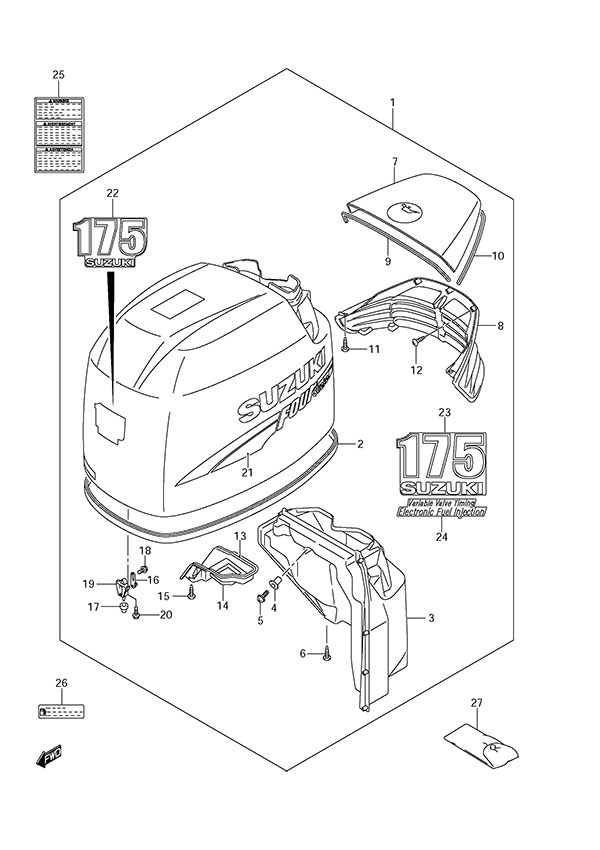 Engine Cover(2006 to 2009) - Suzuki DF 175 Parts Listings<br>2008 to 17501F-880001 to 17501F-88XXXX 17501Z-880001 to 17501Z-88XXXX