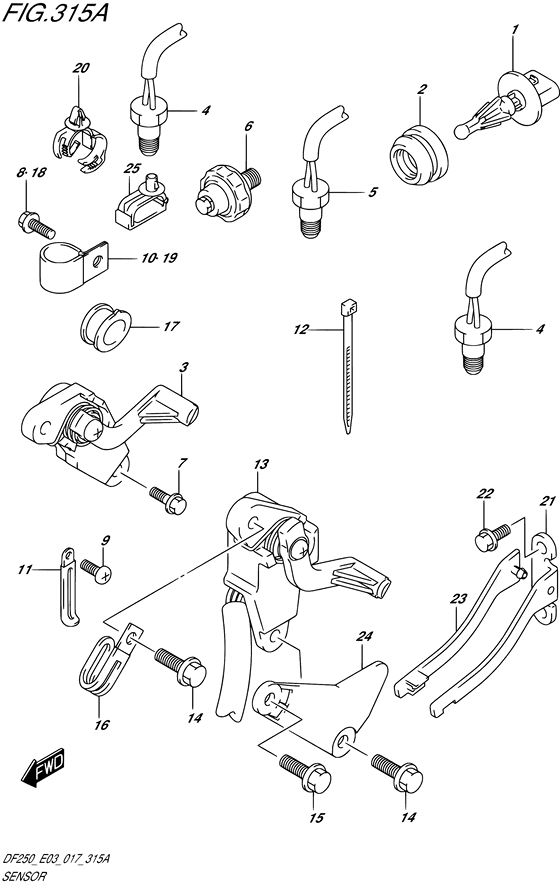 Sensor - Suzuki DF 250 Parts Listings<br>2020 to 25003F-040001 to 25003F-04XXXX 25003Z-040001 to 25003Z-04XXXX 25004F-040001 to 25004F-04XXXX