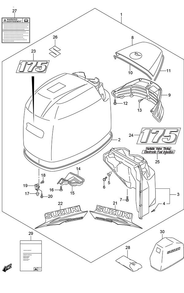 Engine Cover (Black)(C/R) - Suzuki DF 175 Parts Listings<br>2015 to 17502F-510001 to 17502F-51XXXX 17502Z-510001 to 17502Z-51XXXX