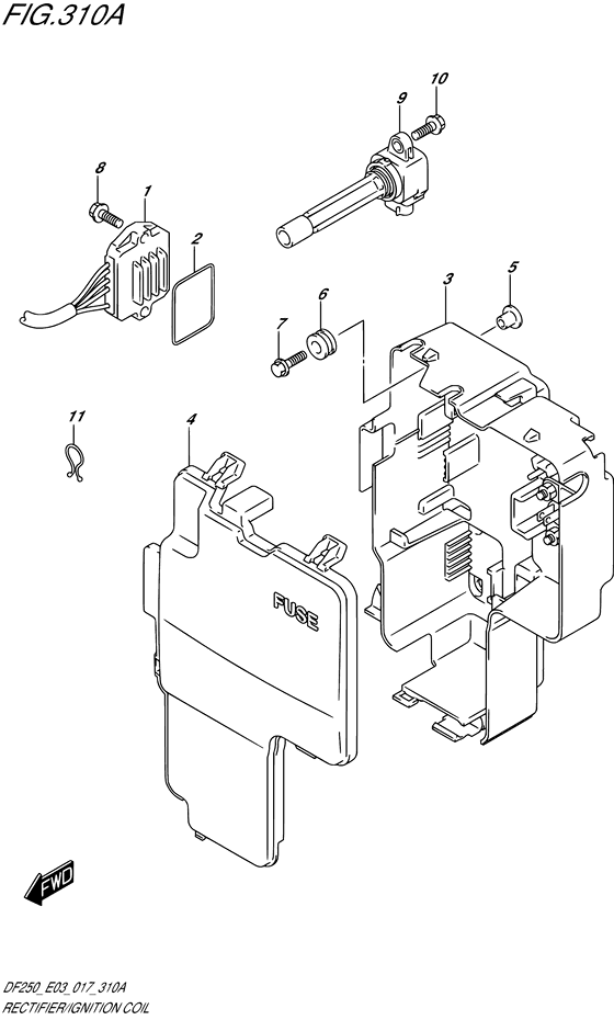 Rectifier/Ignition Coil - Suzuki DF 250 Parts Listings<br>2017 to 25003F-710001 to 25003F-71XXXX 25003Z-710001 to 25003Z-71XXXX 25004F-710001 to 25004F-71XXXX