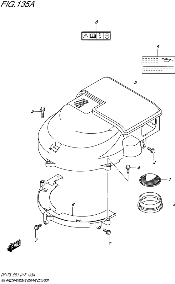 Silencer/Ring Gear Cover - Suzuki DF 175 Parts Listings<br>2018 to 17502F-810001 to 17502F-81XXXX 17502Z-810001 to 17502Z-81XXXX