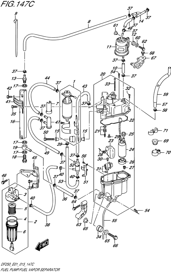 Fuel Pump/Fuel Vapor Separator - Suzuki DF 250 Parts Listings<br>2015 to 25003F-510001 to 25003F-51XXXX 25003Z-510001 to 25003Z-51XXXX 25004F-510001 to 25004F-51XXXX