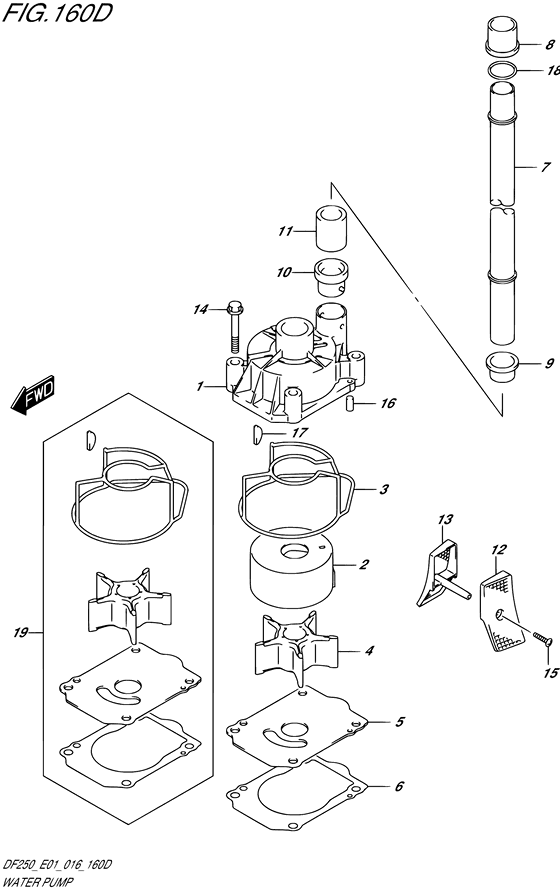 Water Pump - Suzuki DF 250 Parts Listings<br>2016 to 25003F-610001 to 25003F-61XXXX 25003Z-610001 to 25003Z-61XXXX 25004F-610001 to 25004F-61XXXX