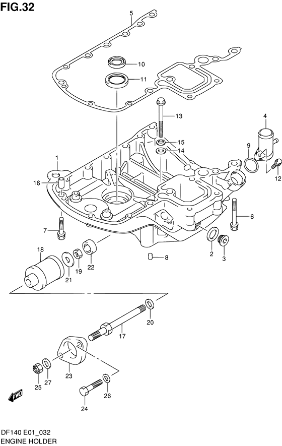 Engine Holder - Suzuki DF 140 Parts Listings<br>2002 to 14001F-251001 to 14001F-25XXXX 14001Z-251001 to 14001Z-25XXXX