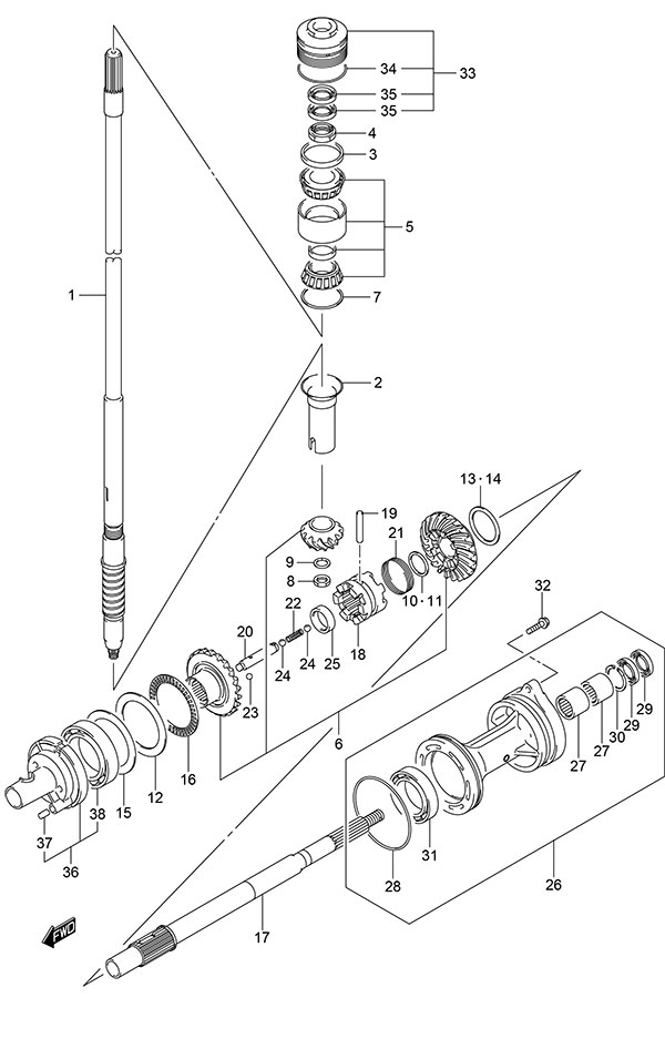 Transmission - Suzuki DF 175 Parts Listings<br>2015 to 17502F-510001 to 17502F-51XXXX 17502Z-510001 to 17502Z-51XXXX