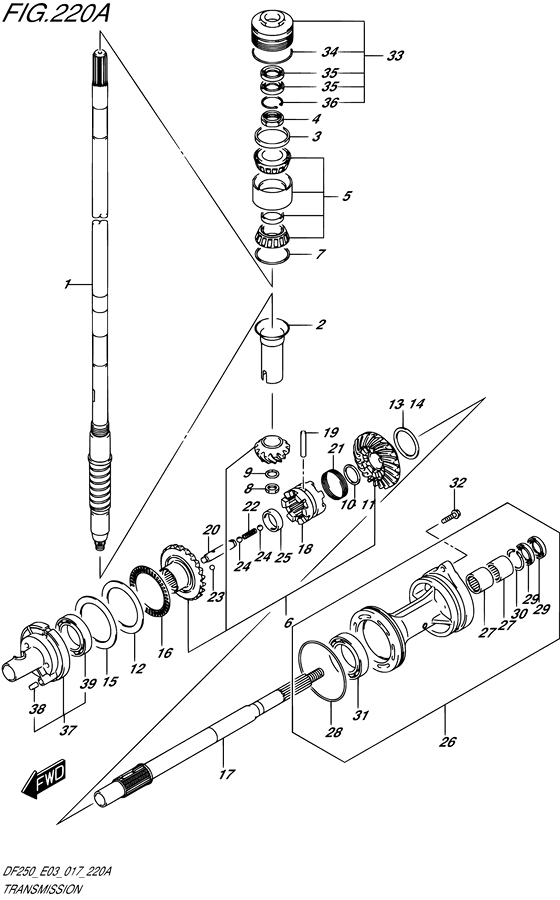 Transmission - Suzuki DF 250 Parts Listings<br>2017 to 25003F-710001 to 25003F-71XXXX 25003Z-710001 to 25003Z-71XXXX 25004F-710001 to 25004F-71XXXX