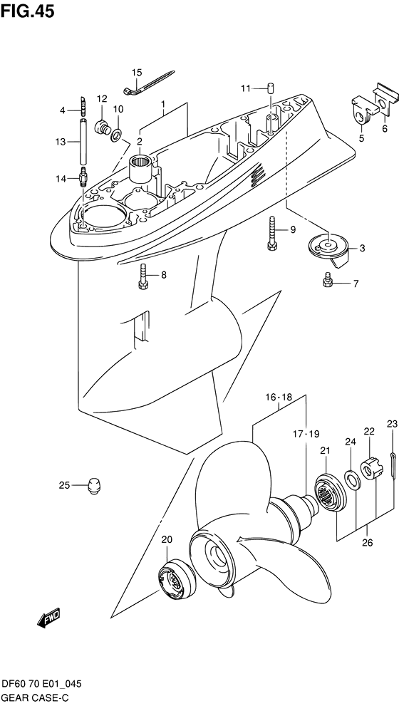 Suzuki DF 70 Gear case ((MODEL:98~00); NOTE : REFER TO FIG.46(G- 4) FOR MODEL:01~09)