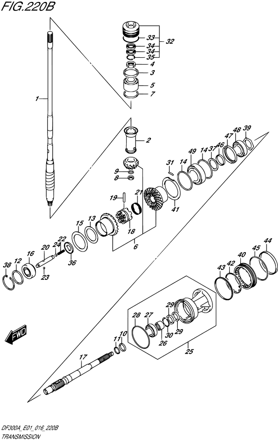 Transmission S/N 612133 to 61XXXX - Suzuki DF 300 Parts Listings<br>2020 to 30002P-040001 to 30002P-04XXXX