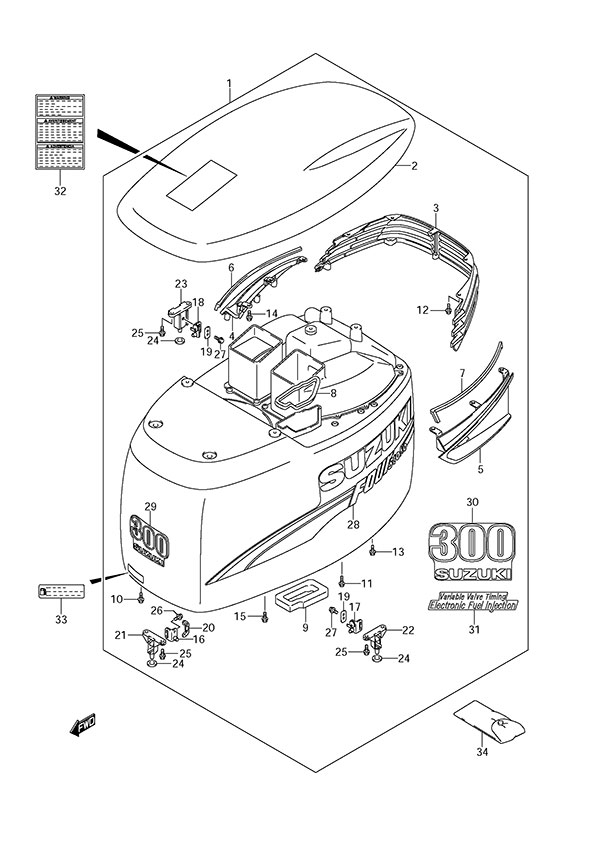 Engine Cover - Suzuki DF 300 Parts Listings<br>2007 to 30001F-780001 to 30001F-78XXXX   -  30001Z-780001 to 30001Z-78XXXX