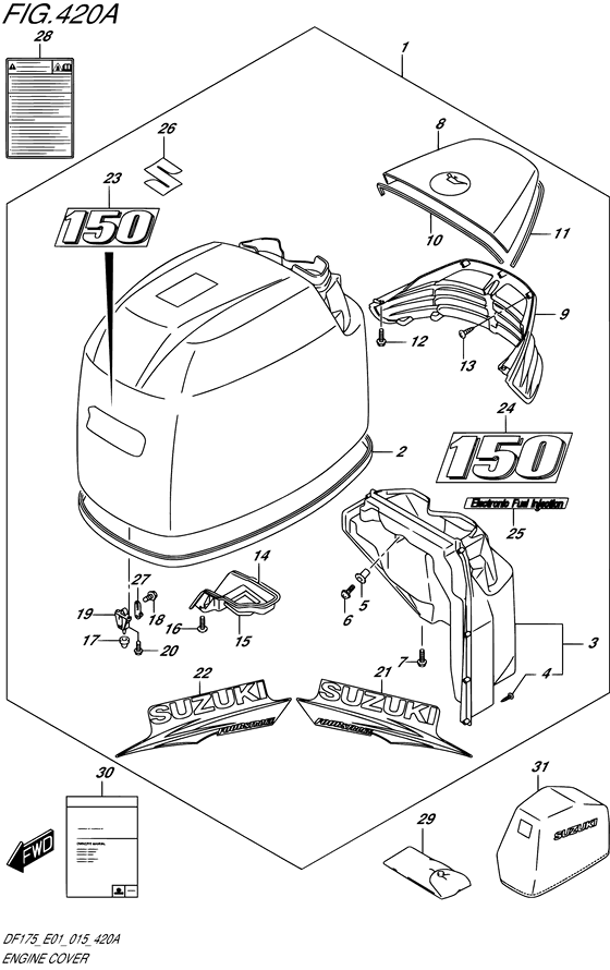 Engine Cover (Black) - Suzuki DF 150 Parts Listings<br>2015 to 15002F-510001 to 15002F-51XXXX 15002Z-510001 to 15002Z-51XXXX