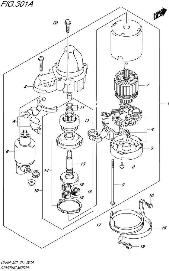 Starting Motor - Suzuki DF 90 Parts Listings<br>2018 to 09003F-810001 to 09003F-81XXXX