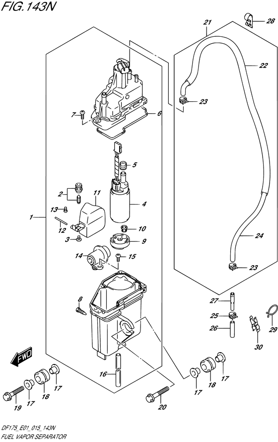 Fuel Vapor Separator - Suzuki DF 175 Parts Listings<br>2015 to 17502F-510001 to 17502F-51XXXX 17502Z-510001 to 17502Z-51XXXX