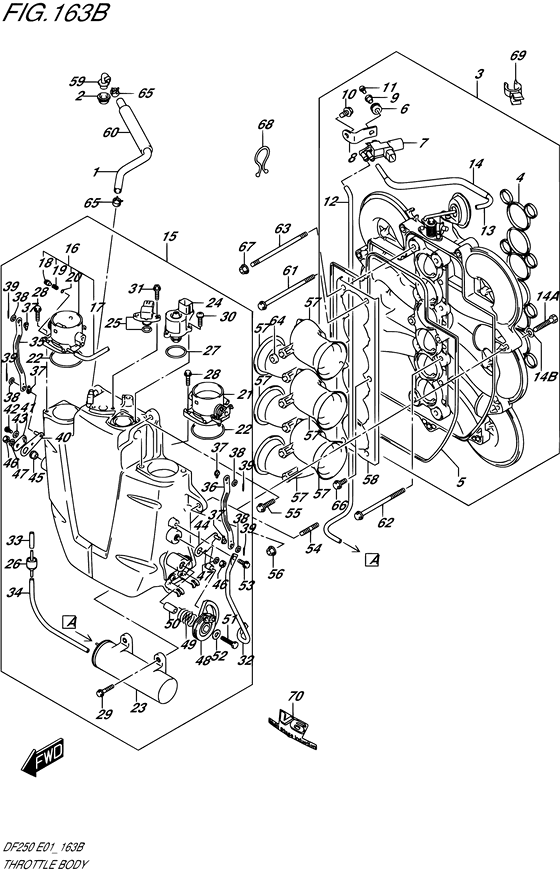 Throttle Body - Suzuki DF 250 Parts Listings<br>2008 to 25001F-880001 to 25001F-88XXXX 25001Z-880001 to 25001Z-88XXXX 25002F-880001 to 25002F-88XXXX