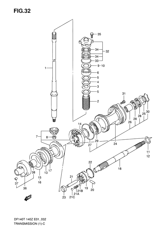 Transmission - Suzuki DF 140 Parts Listings<br>2002 to 14001F-251001 to 14001F-25XXXX 14001Z-251001 to 14001Z-25XXXX