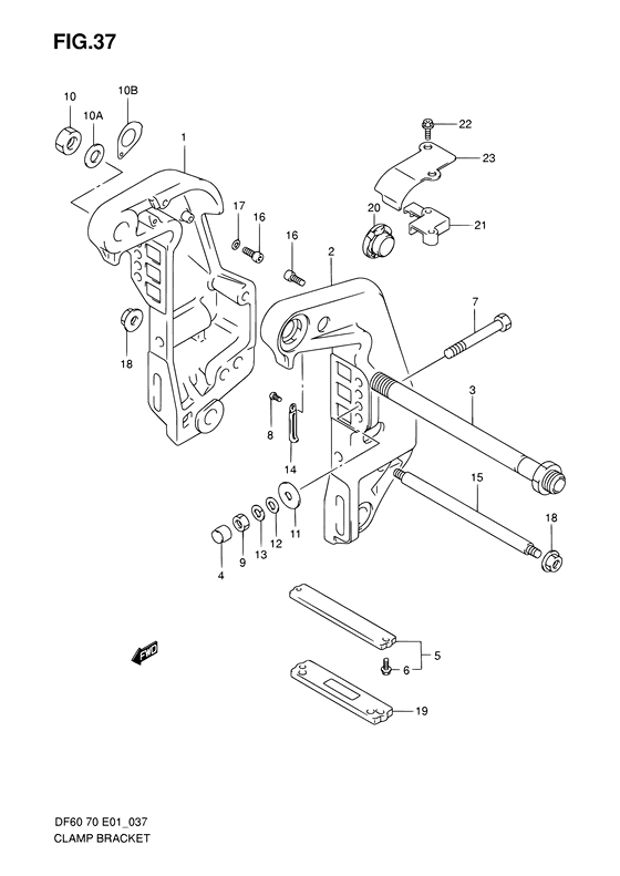 Clamp bracket - Suzuki DF 70 Parts Listings<br>1998 to 07001F-861001 to 07001F-86XXXX