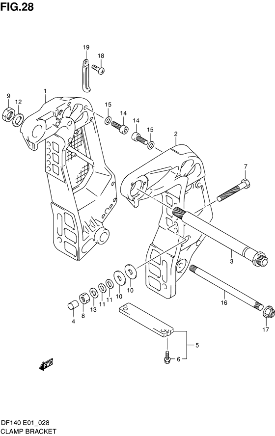 Clamp Bracket - Suzuki DF 140 Parts Listings<br>2002 to 14001F-251001 to 14001F-25XXXX 14001Z-251001 to 14001Z-25XXXX