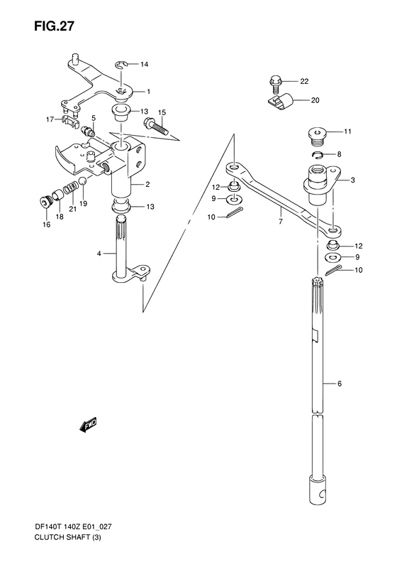 Clutch Shaft - Suzuki DF 140 Parts Listings<br>2002 to 14001F-251001 to 14001F-25XXXX 14001Z-251001 to 14001Z-25XXXX