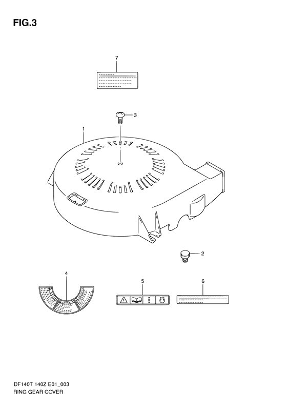 Ring Gear Cover - Suzuki DF 140 Parts Listings<br>2005 to 14001F-510001 to 14001F-51XXXX 14001Z-510001 to 14001Z-51XXXX