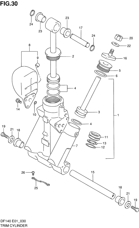 Trim Cylinder - Suzuki DF 140 Parts Listings<br>2002 to 14001F-251001 to 14001F-25XXXX 14001Z-251001 to 14001Z-25XXXX