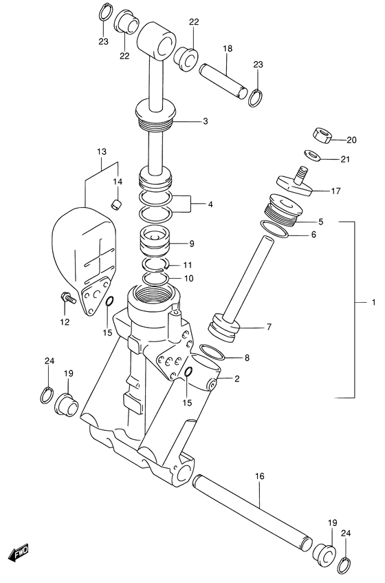 Trim cylinder ((MODEL:98~00); NOTE : REFER TO FIG.40(F- 7) FOR MODEL:01~09) - Suzuki DF 70 Parts Listings<br>1998 to 07001F-861001 to 07001F-86XXXX