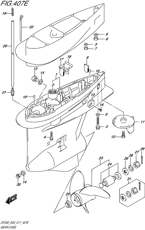 Gear Case - Suzuki DF 250 Parts Listings<br>2020 to 25003F-040001 to 25003F-04XXXX 25003Z-040001 to 25003Z-04XXXX 25004F-040001 to 25004F-04XXXX