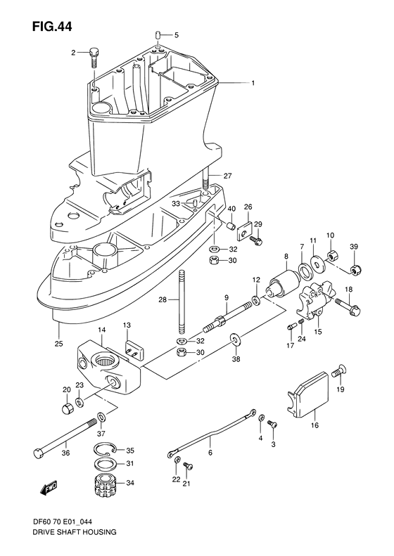 Suzuki DF 70 Drive shaft housing Diagram